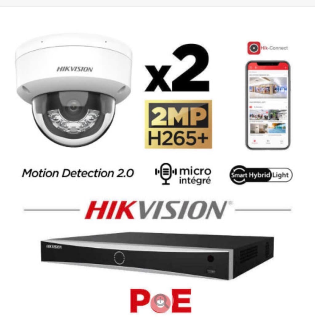 Kit vidéosurveillance Hikvision 2 caméras antivandale 2MP avec IA +